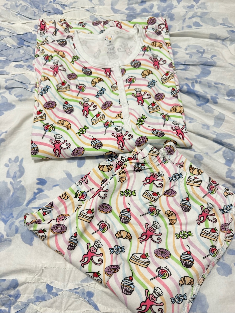 Roller Rabbit White Pajama Set with Multicolor Sweet Treats Print